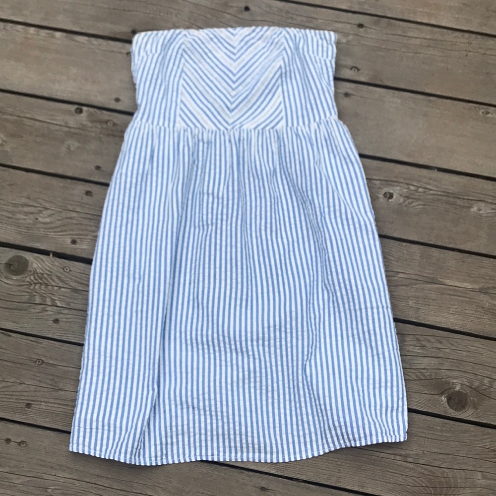 Striped Strapless Dress - Blue and White